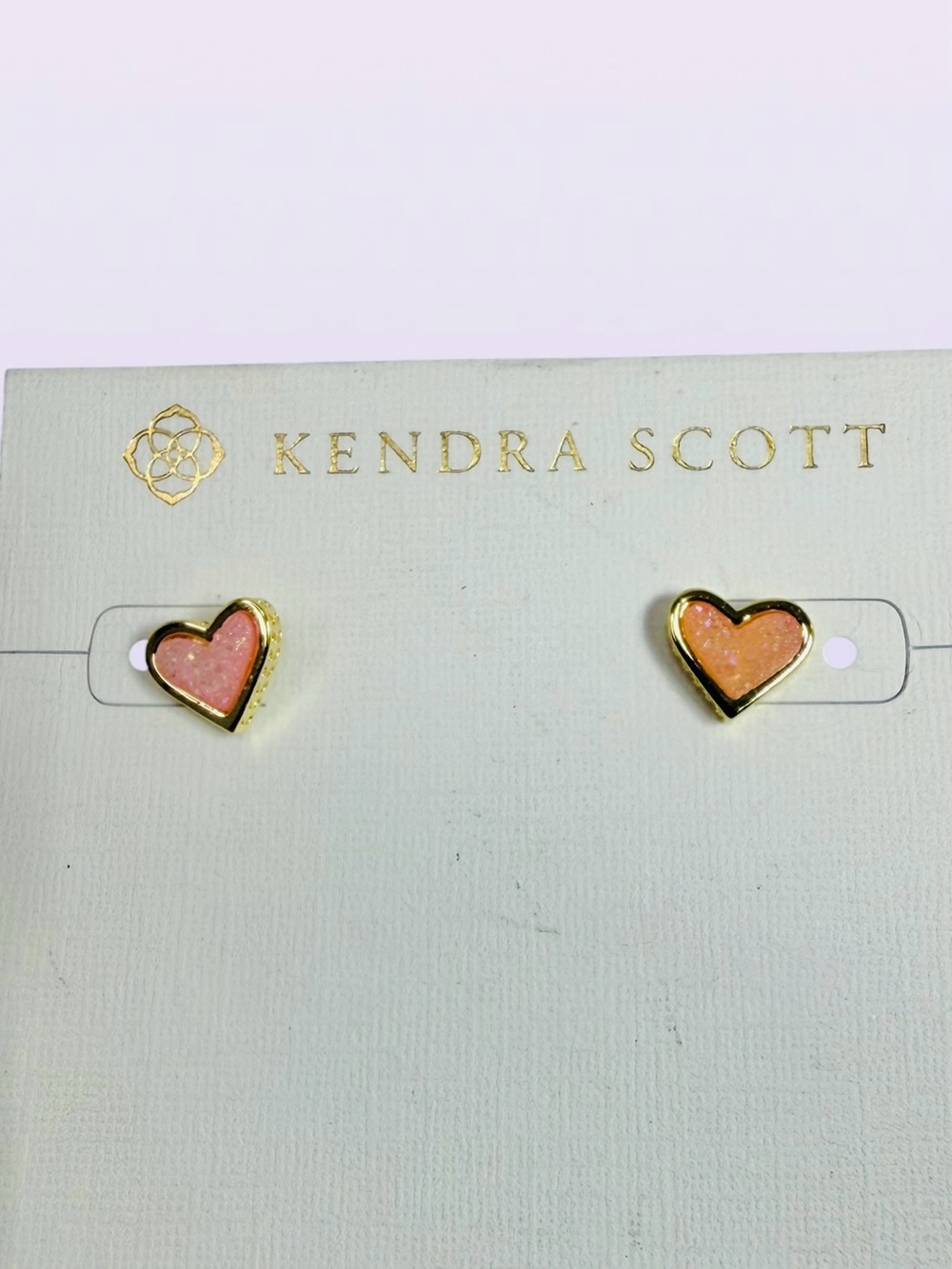 Kendra Scott Ari Heart Silver Plated Stud Earrings Pink Watercolor Illusion NWT